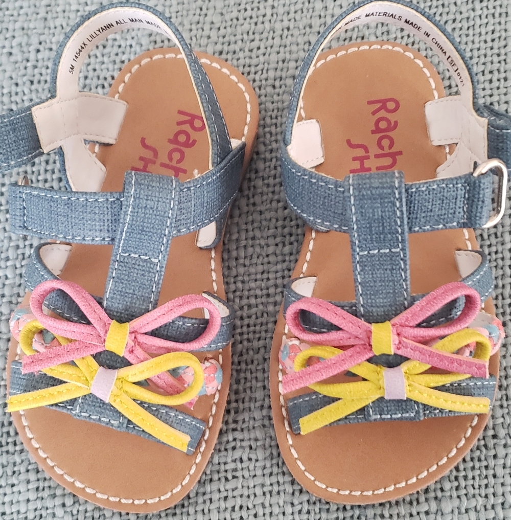 Rachel Shoes Kids Sandals - Denim Blue with Pink and Yellow Accents